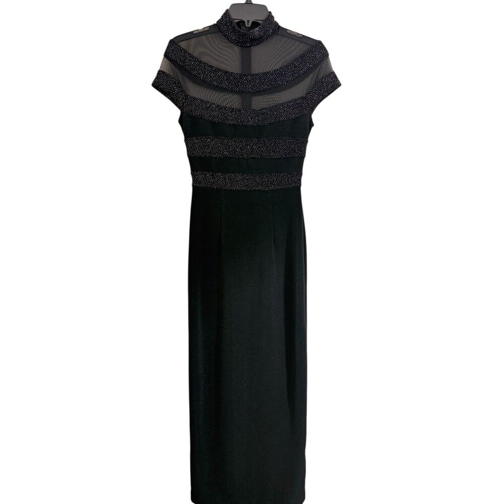Betsy Adam VTG Y2K Maxi Dress XS Black Sheer Sparkle Bodycon Prom Gown